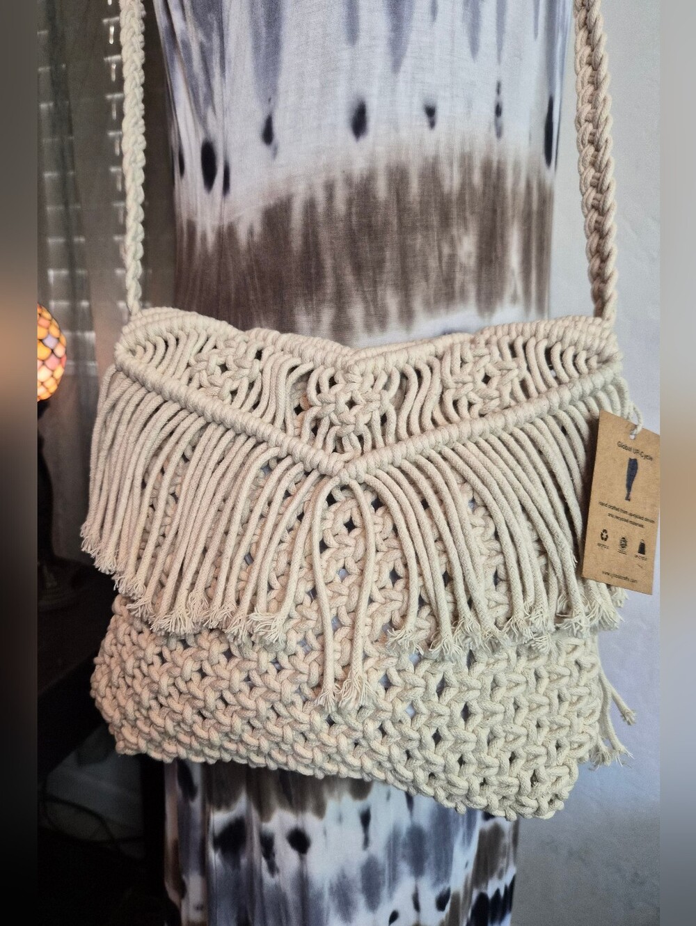 Handmade Macramé Fringe Crossbody Bag From Global Crafts #0327